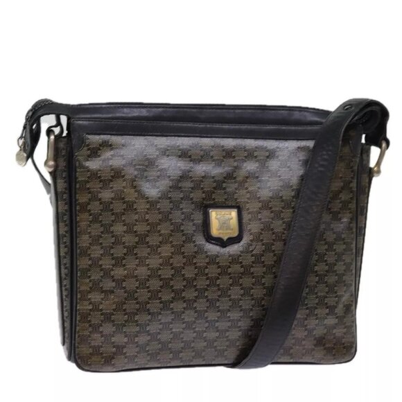 CELINE Macadam Canvas Shoulder Bag Black Auth - Picture 1 of 16